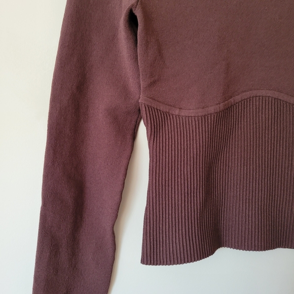 Babaton Sculpt Knit Empire Long Sleeve Corset Top Brown - Picture 8 of 9